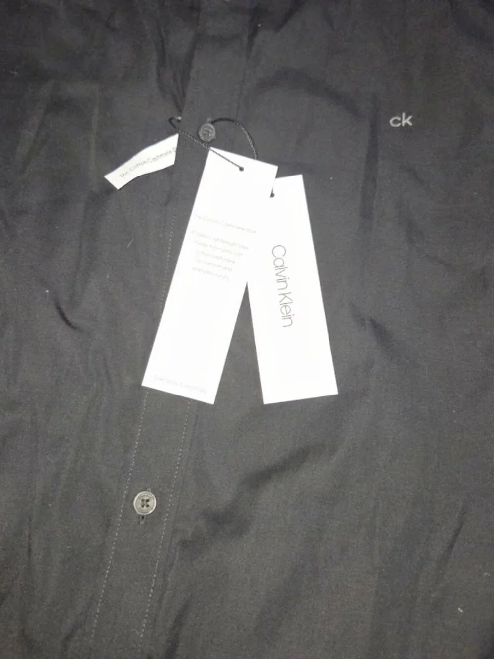 Calvin Klein Mens XL Black Cotton Cashmere Shirt Button Front CK Logo NWT - Picture 2 of 11